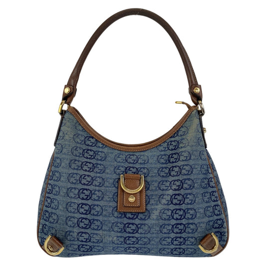 11370
GUCCI グッチ アビー インターロッキング ブルー ブラウン ゴールド金具 デニム / レザー 130738 ホーボー ショルダーバッグ  レディース