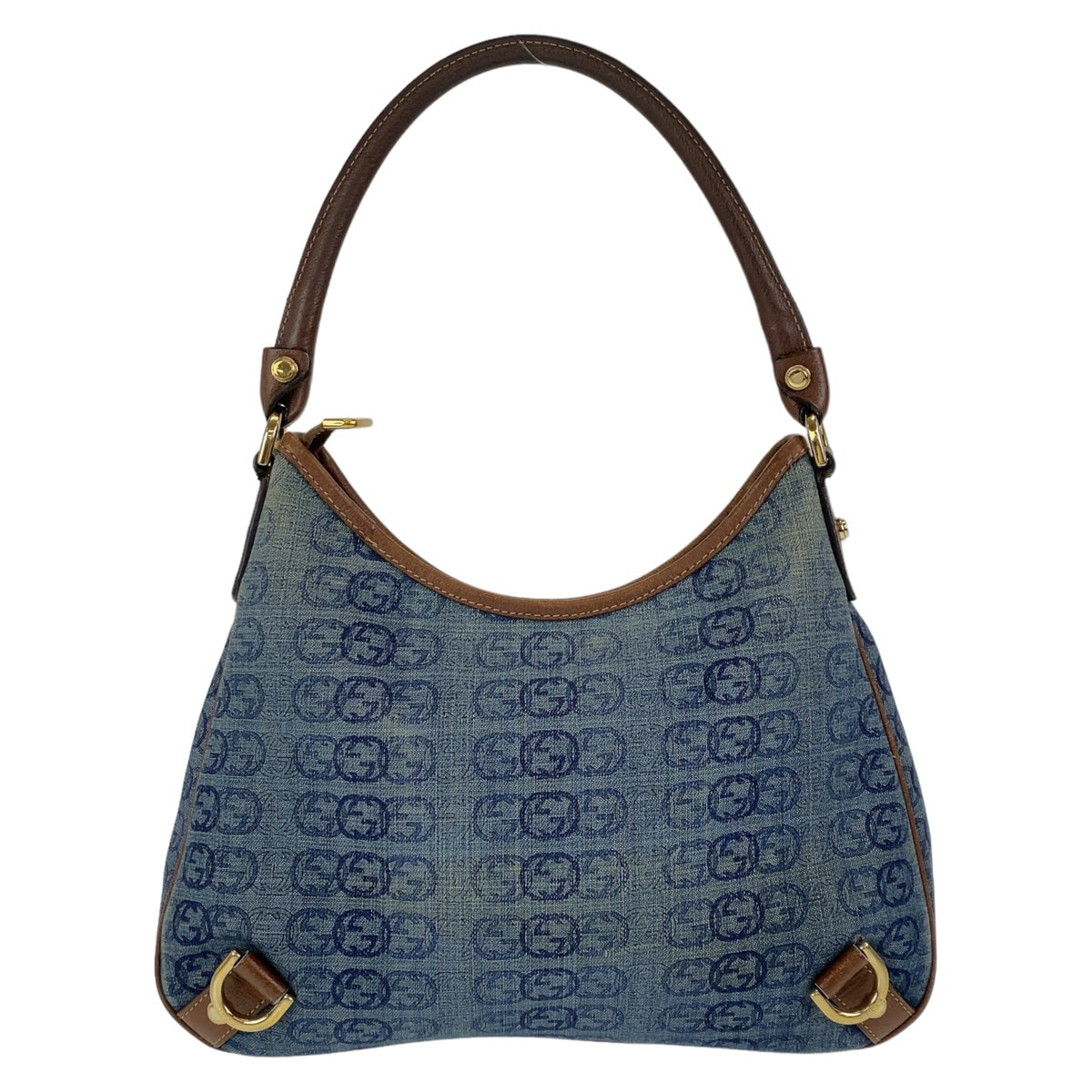 11370
GUCCI グッチ アビー インターロッキング ブルー ブラウン ゴールド金具 デニム / レザー 130738 ホーボー ショルダーバッグ  レディース