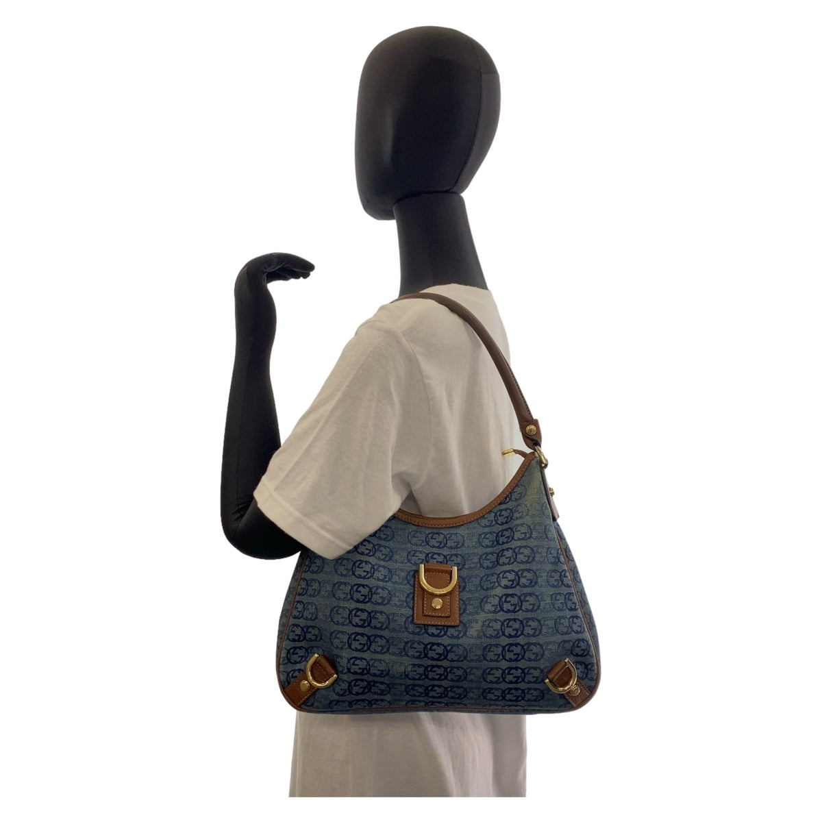 11370
GUCCI グッチ アビー インターロッキング ブルー ブラウン ゴールド金具 デニム / レザー 130738 ホーボー ショルダーバッグ  レディース