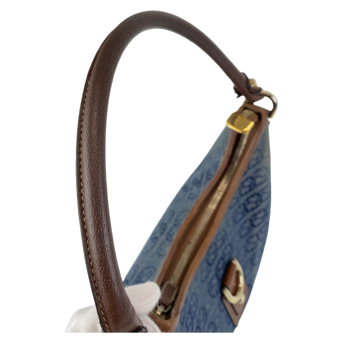 11370
GUCCI グッチ アビー インターロッキング ブルー ブラウン ゴールド金具 デニム / レザー 130738 ホーボー ショルダーバッグ  レディース