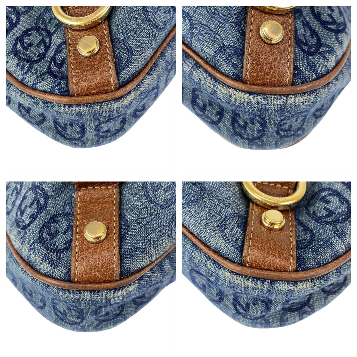 11370
GUCCI グッチ アビー インターロッキング ブルー ブラウン ゴールド金具 デニム / レザー 130738 ホーボー ショルダーバッグ  レディース