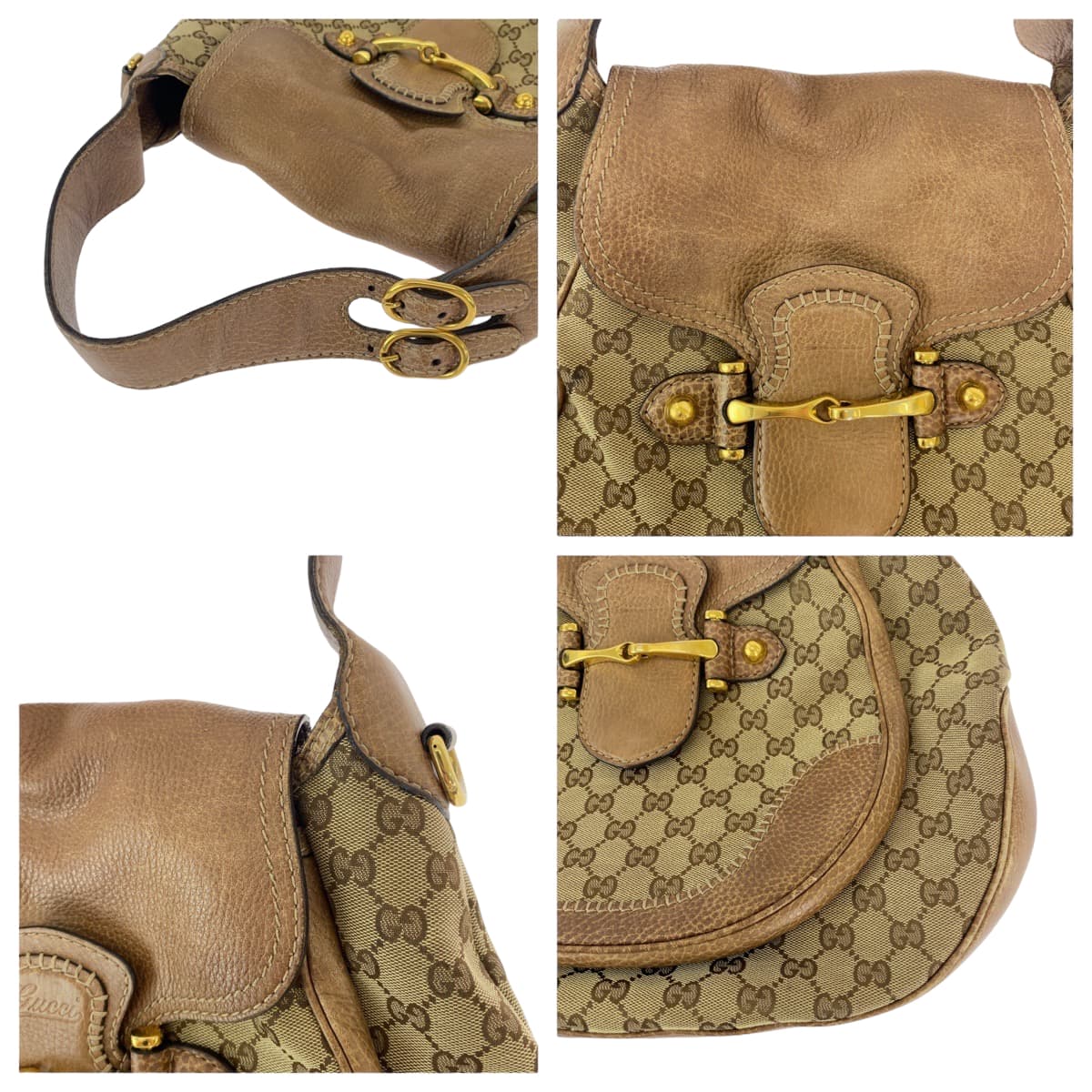 12442
GUCCI グッチ ホースビット ブラウン ベージュ ゴールド金具 GGキャンバス 223955 ショルダーバッグ ハンドバッグ 2way  レディース