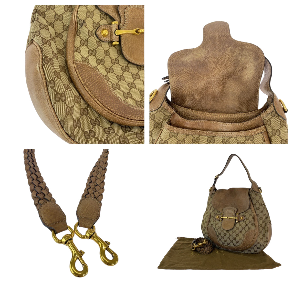 12442
GUCCI グッチ ホースビット ブラウン ベージュ ゴールド金具 GGキャンバス 223955 ショルダーバッグ ハンドバッグ 2way  レディース