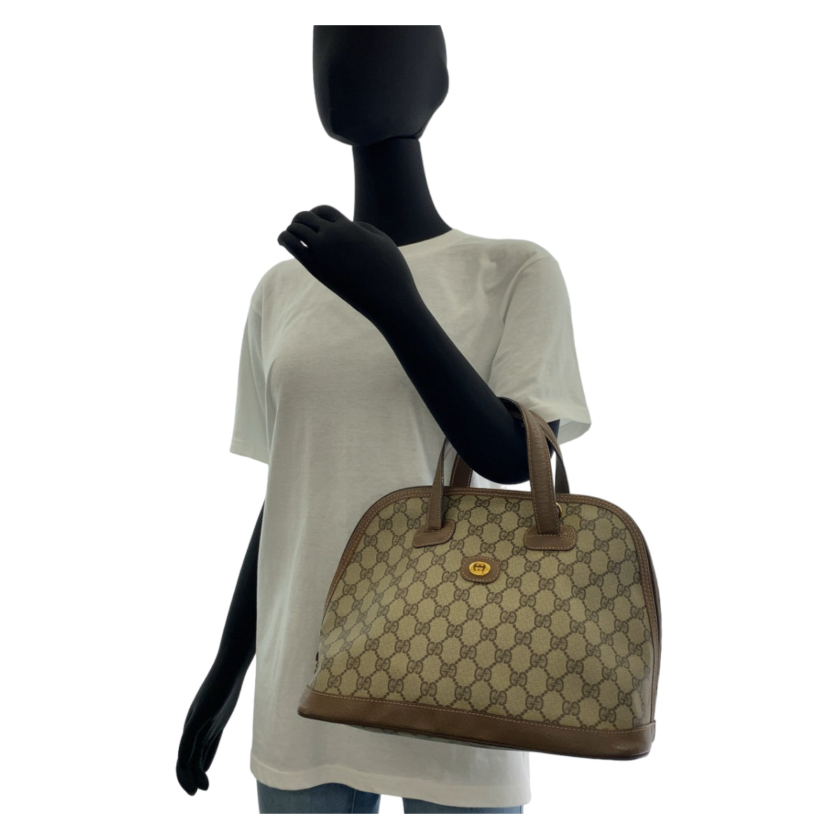 GUCCI グッチ ヴィンテージ オールドグッチ インターロッキング ブラウン グレー ゴールド金具 GGスプリームキャンバス / レザー 00 123 6004 ハンドバッグ トートバッグ  レディース