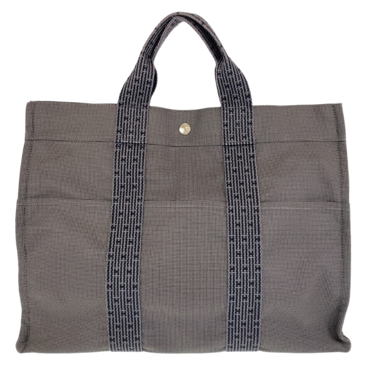 11374
HERMES エルメス エールライン MM 男女兼用 グレー シルバー金具 キャンバス トートバッグ ビジネスバッグ  メンズ