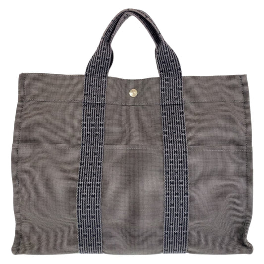 11374
HERMES エルメス エールライン MM 男女兼用 グレー シルバー金具 キャンバス トートバッグ ビジネスバッグ  メンズ