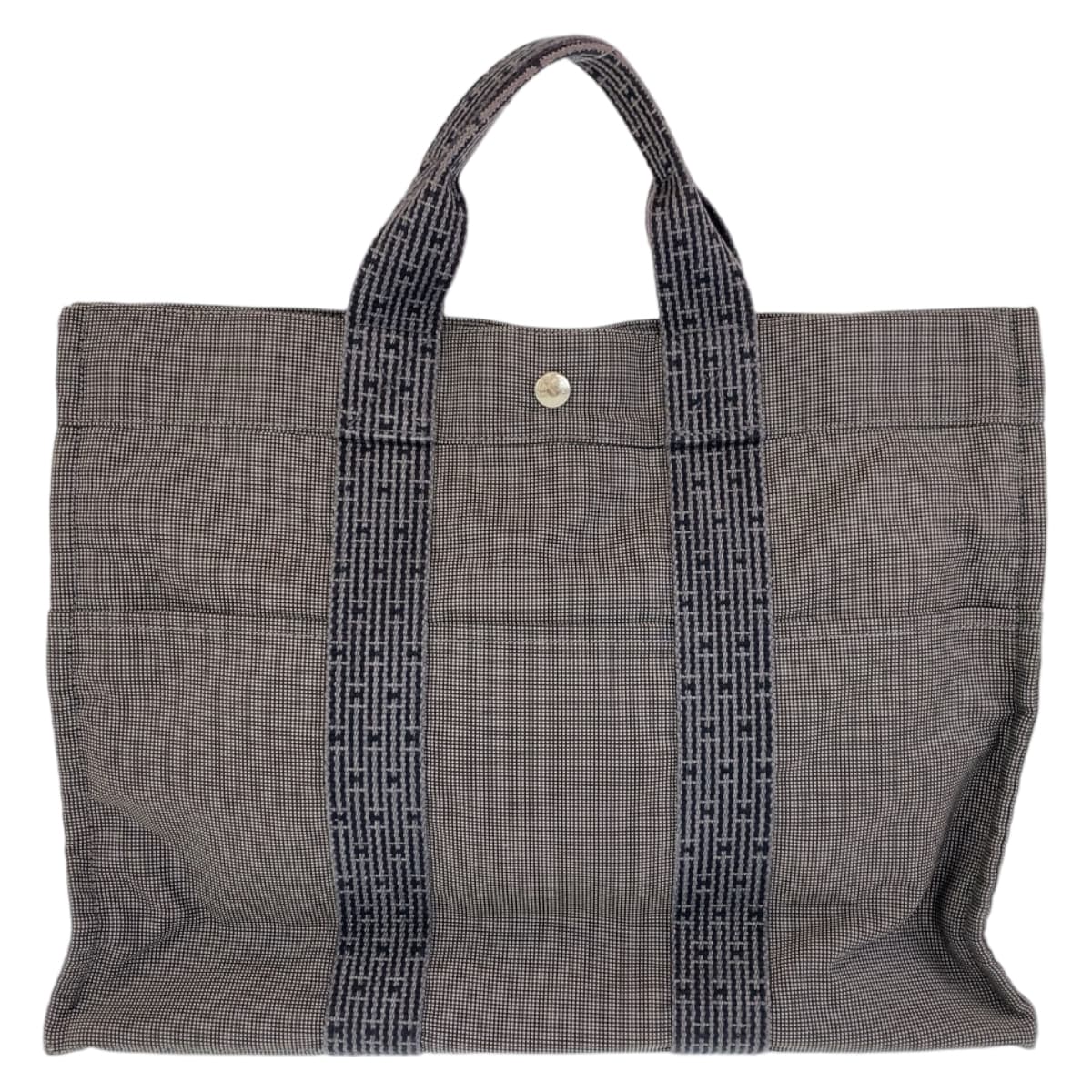 11374
HERMES エルメス エールライン MM 男女兼用 グレー シルバー金具 キャンバス トートバッグ ビジネスバッグ  メンズ