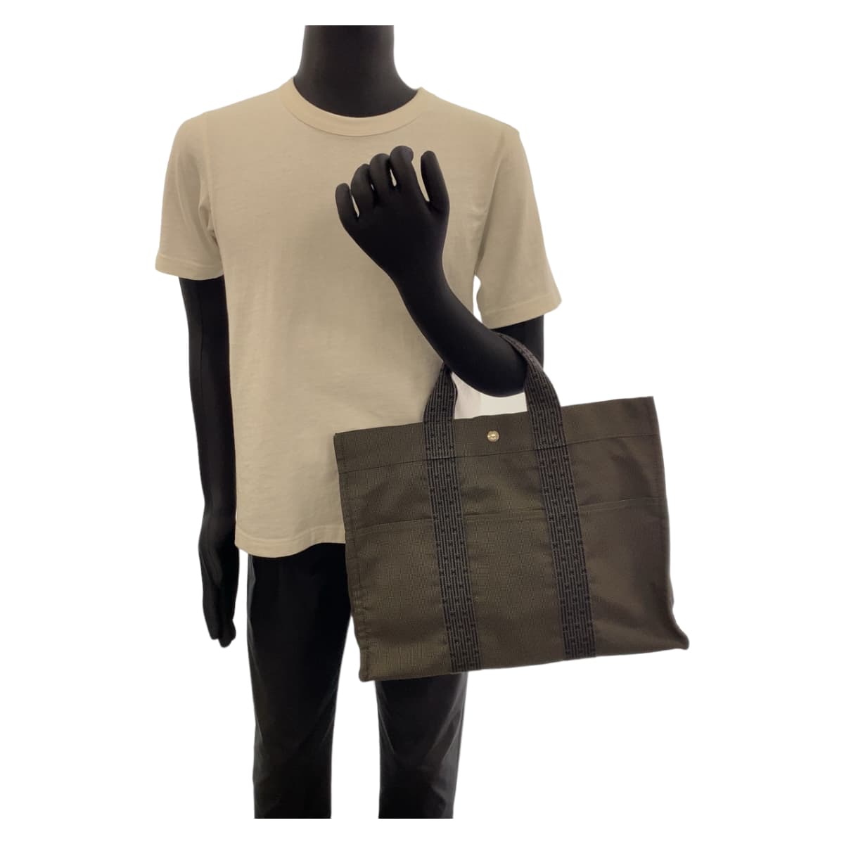 11374
HERMES エルメス エールライン MM 男女兼用 グレー シルバー金具 キャンバス トートバッグ ビジネスバッグ  メンズ