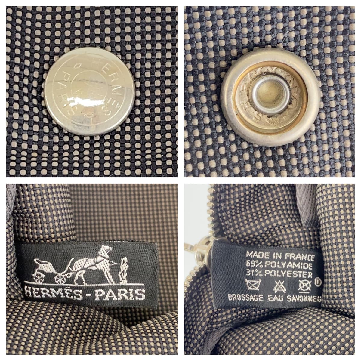 11374
HERMES エルメス エールライン MM 男女兼用 グレー シルバー金具 キャンバス トートバッグ ビジネスバッグ  メンズ