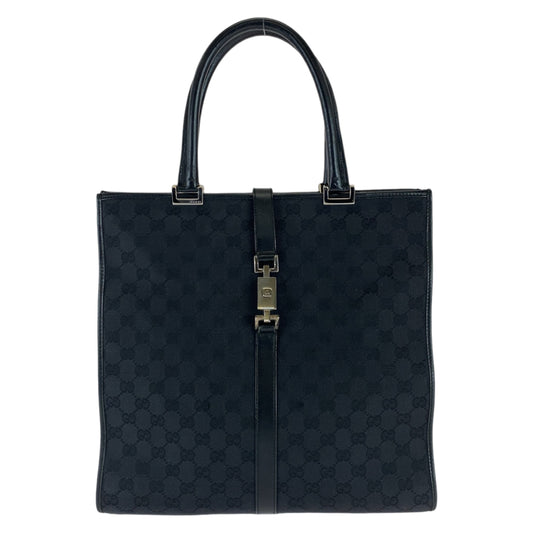 11376
 GUCCI Jackie Black Silver Hardware GG Canvas/Leather 002 1064 Tote Bag Handbag Women's