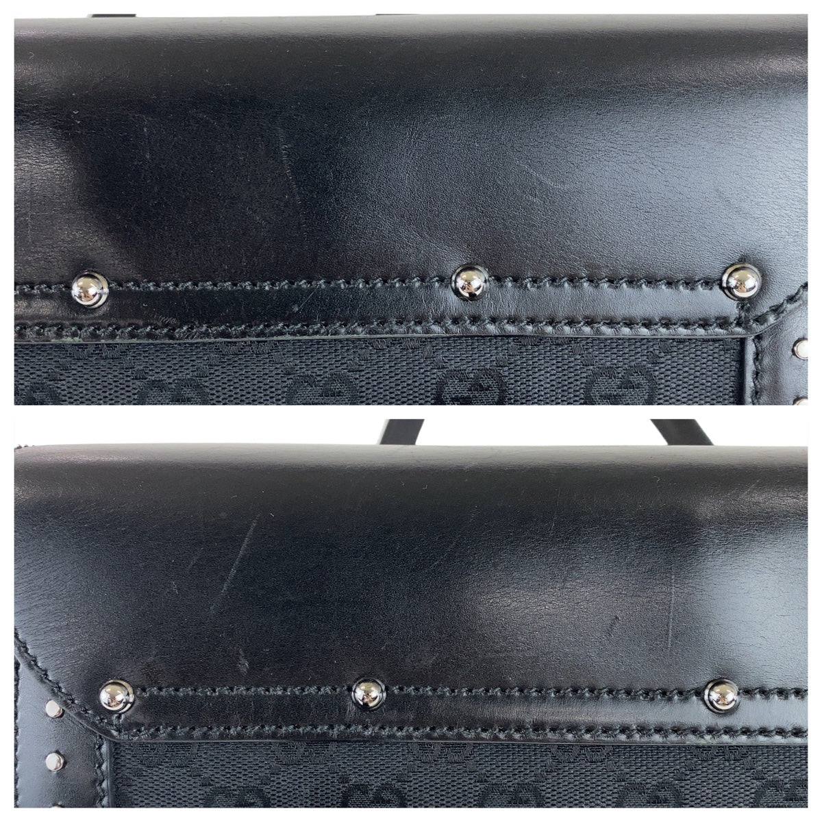 11378
GUCCI グッチ バンブー スタッズ ブラック 黒 シルバー金具 GGキャンバス / レザー 114993 ショルダーバッグ  レディース