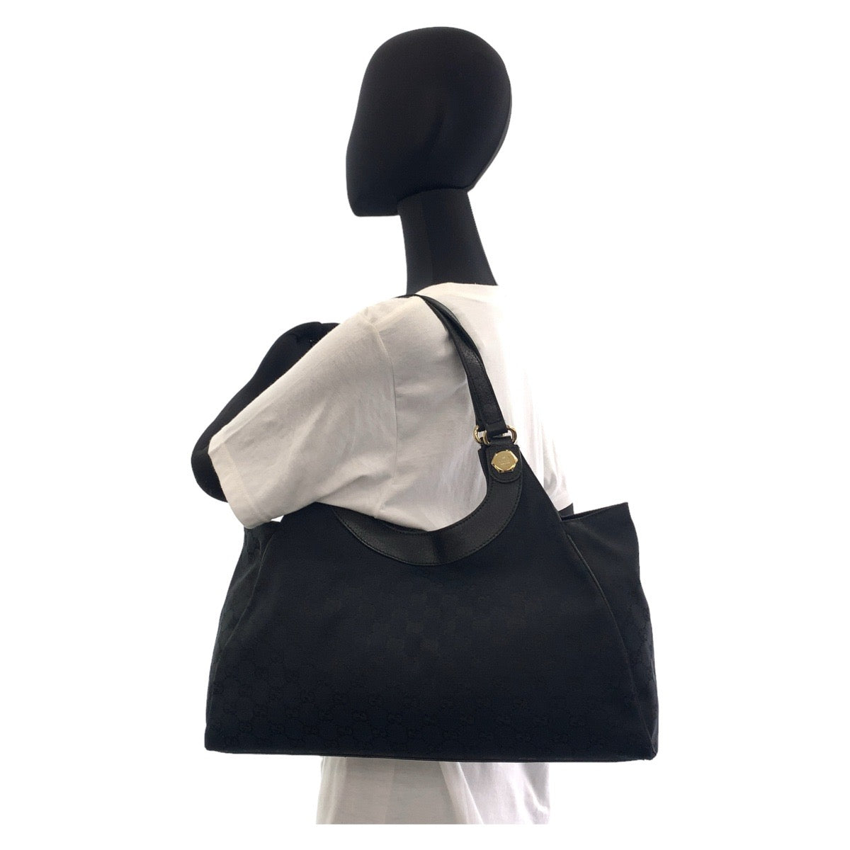 12441
GUCCI グッチ GG柄 ブラック 黒 ゴールド金具 GGキャンバス / レザー 154981 ショルダーバッグ トートバッグ  レディース