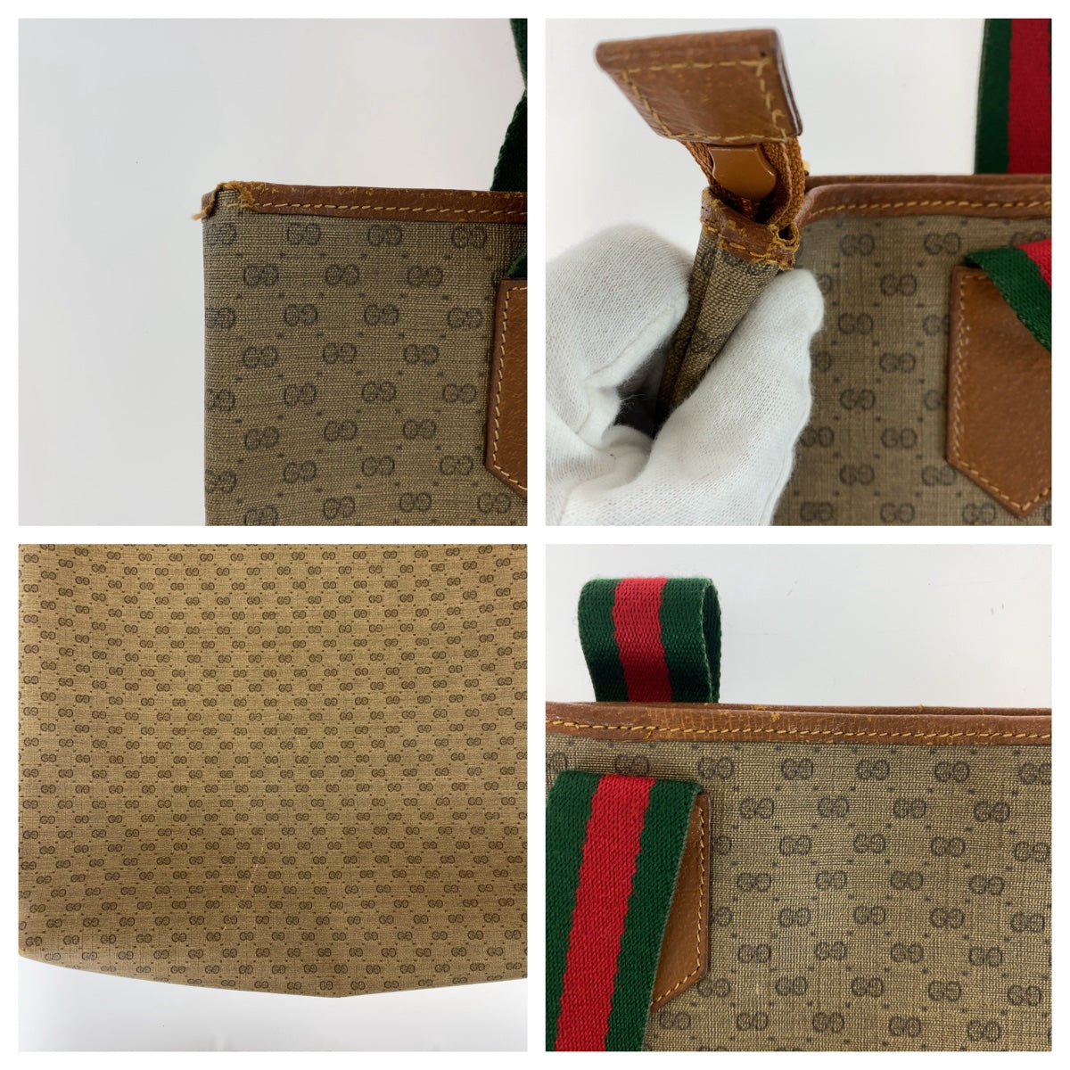 11385
GUCCI グッチ ヴィンテージ オールドグッチ シェリーライン マイクロGG ブラウン グリーン レッド GGスプリームキャンバス / レザー 002 58 6694 トートバッグ ショルダーバッグ 男女兼用  メンズ