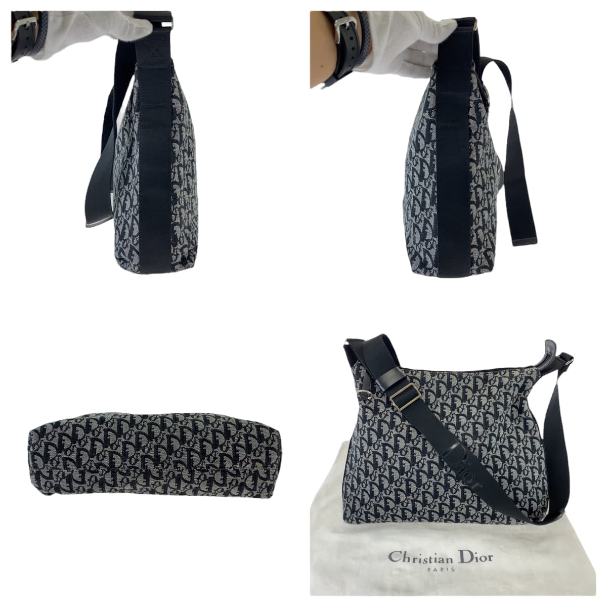 11388
Dior ディオール トロッター ネイビー グレー シルバー金具 キャンバス ショルダーバッグ メッセンジャーバッグ  レディース