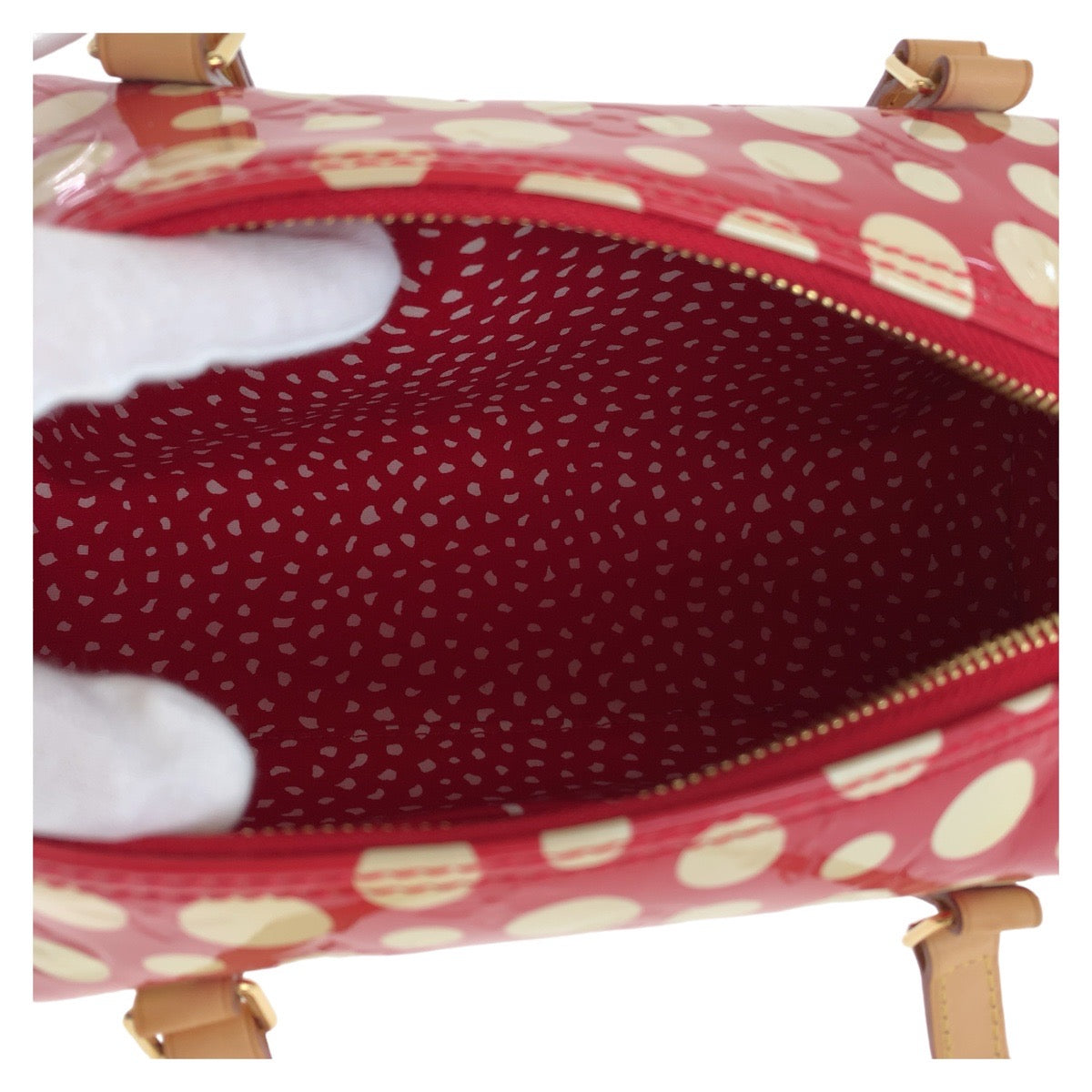11389
LOUIS VUITTON ルイヴィトン ヴィンテージ ヴェルニ ドットインフィニティ パピヨン30 草間彌生 レッド ゴールド金具 エナメル / レザー M91425 ショルダーバッグ  レディース