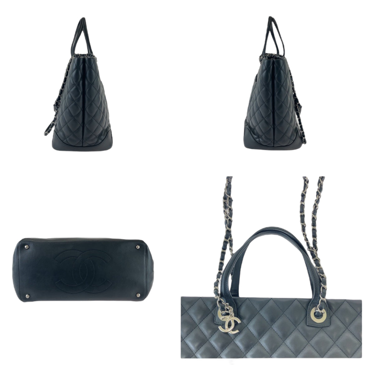 11391
CHANEL シャネル マトラッセ ココマーク ブラック 黒 シルバー金具 ラムスキン トートバッグ チェーンショルダーバッグ  レディース
