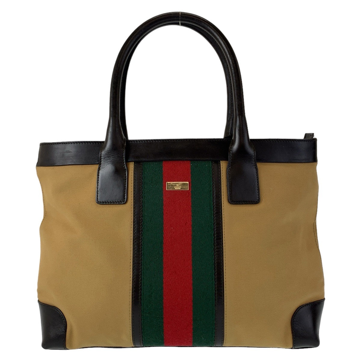 12440
GUCCI グッチ シェリーライン ベージュ キャメル ゴールド金具 キャンバス / レザー 002 1119 トートバッグ ハンドバッグ  レディース