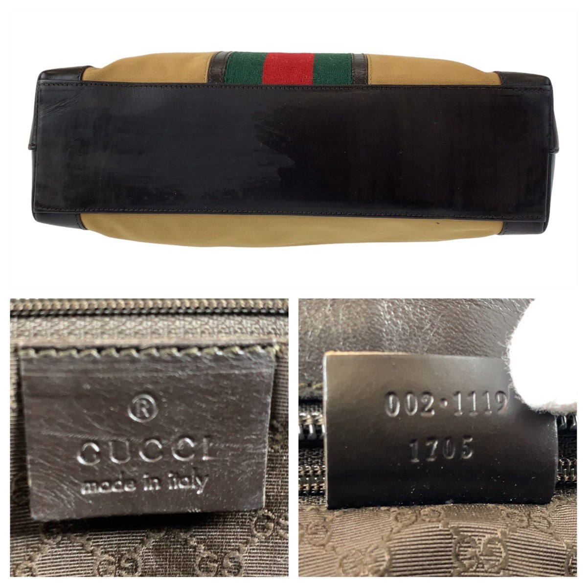 12440
GUCCI グッチ シェリーライン ベージュ キャメル ゴールド金具 キャンバス / レザー 002 1119 トートバッグ ハンドバッグ  レディース