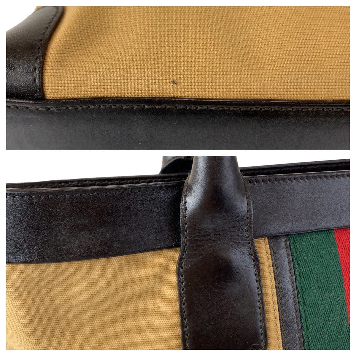 12440
GUCCI グッチ シェリーライン ベージュ キャメル ゴールド金具 キャンバス / レザー 002 1119 トートバッグ ハンドバッグ  レディース