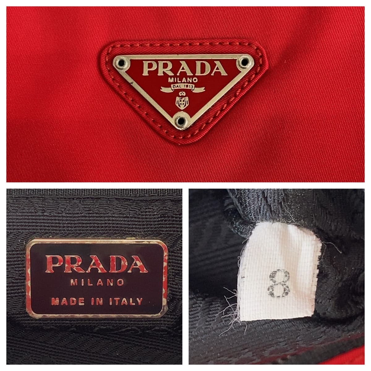 11397
PRADA プラダ テスート 三角ロゴ レッド シルバー金具 ナイロン ショルダーバッグ トートバッグ  レディース