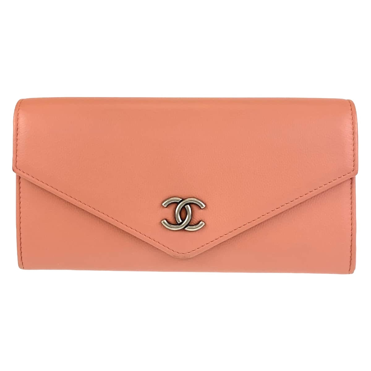 11399
 CHANEL Coco Mark Pink Beige Silver Hardware Leather Long Wallet for Women