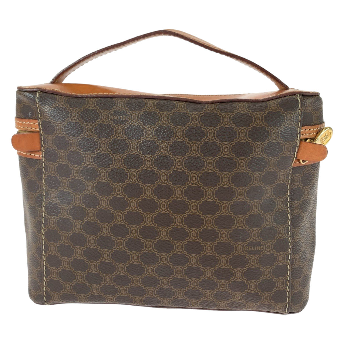 11404
CELINE セリーヌ ヴィンテージ マカダム ブラウン ゴールド金具 レザー M94 ハンドバッグ バニティバッグ アクセサリーポーチ  レディース