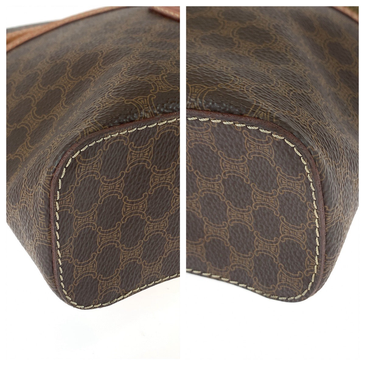 11404
CELINE セリーヌ ヴィンテージ マカダム ブラウン ゴールド金具 レザー M94 ハンドバッグ バニティバッグ アクセサリーポーチ  レディース