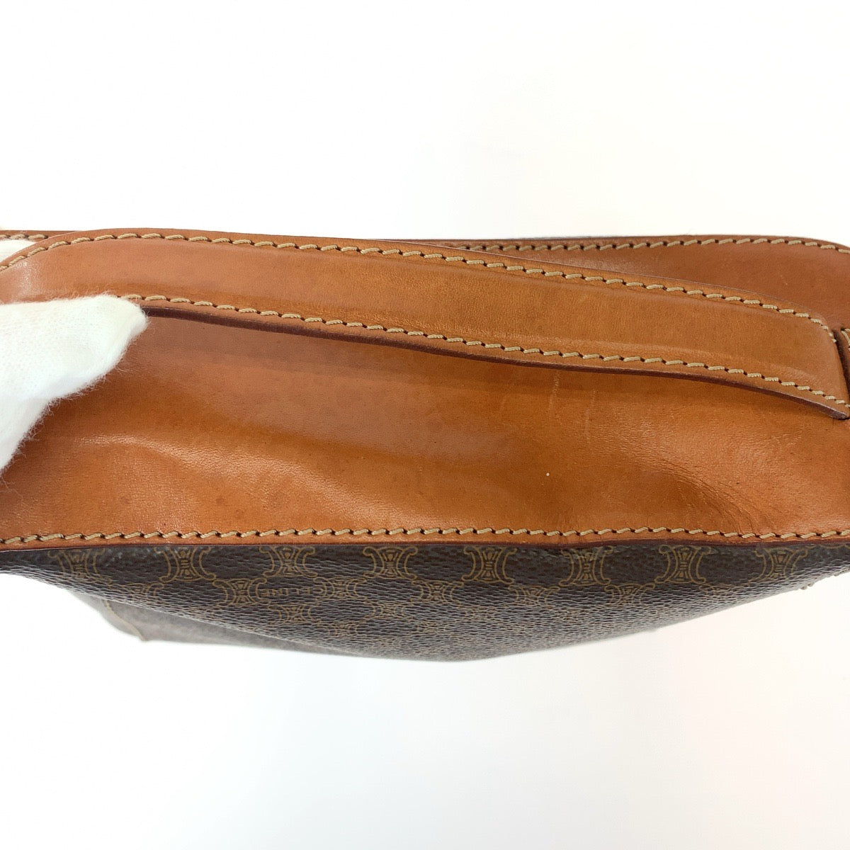 11404
CELINE セリーヌ ヴィンテージ マカダム ブラウン ゴールド金具 レザー M94 ハンドバッグ バニティバッグ アクセサリーポーチ  レディース