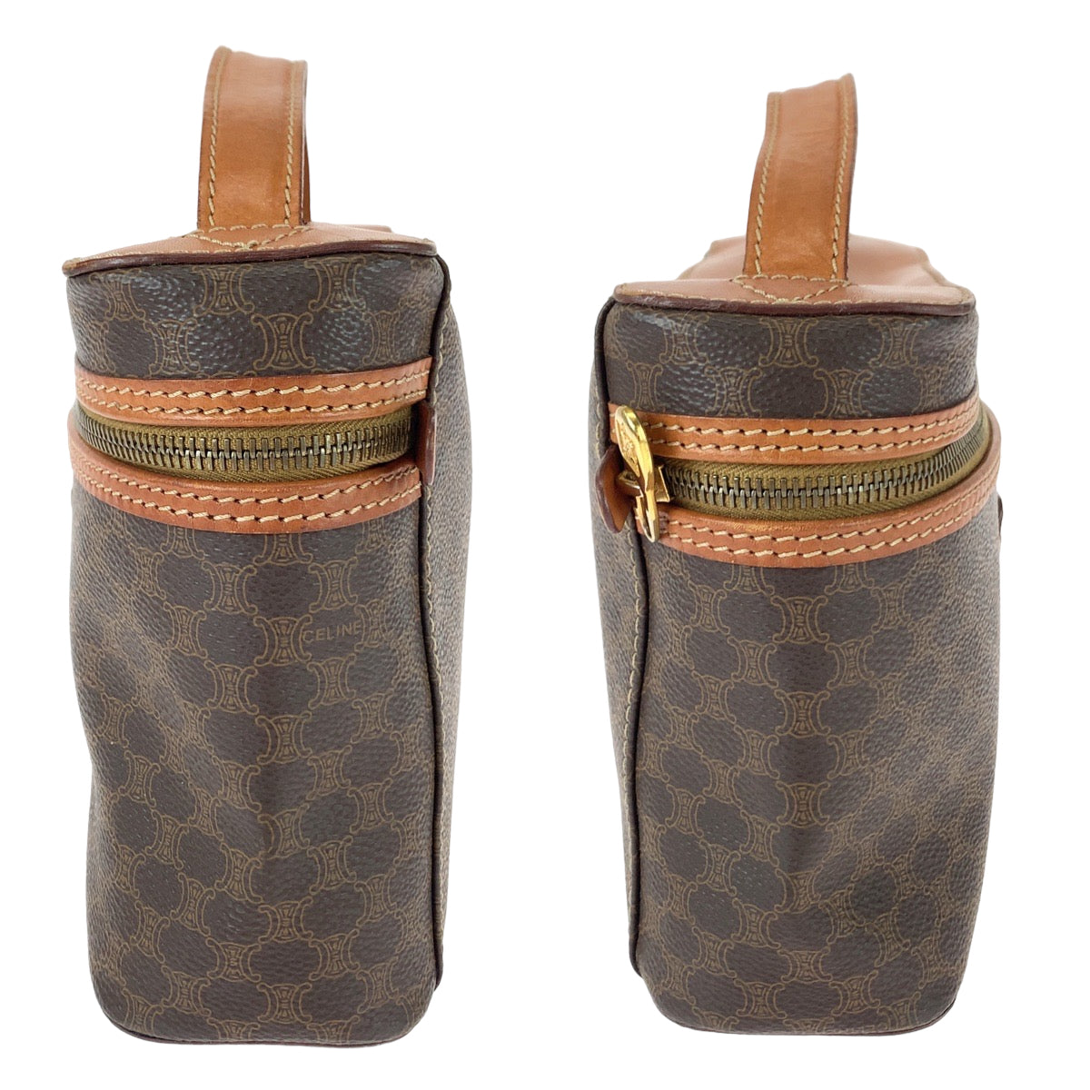 11404
CELINE セリーヌ ヴィンテージ マカダム ブラウン ゴールド金具 レザー M94 ハンドバッグ バニティバッグ アクセサリーポーチ  レディース