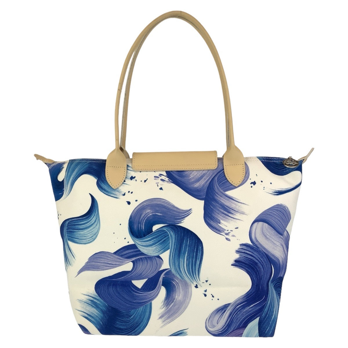 11405
Longchamp ロンシャン フラワー 花柄 ル プリアージュ 折り畳み ブルー ホワイト シルバー金具 キャンバス トートバッグ ショルダーバッグ  レディース