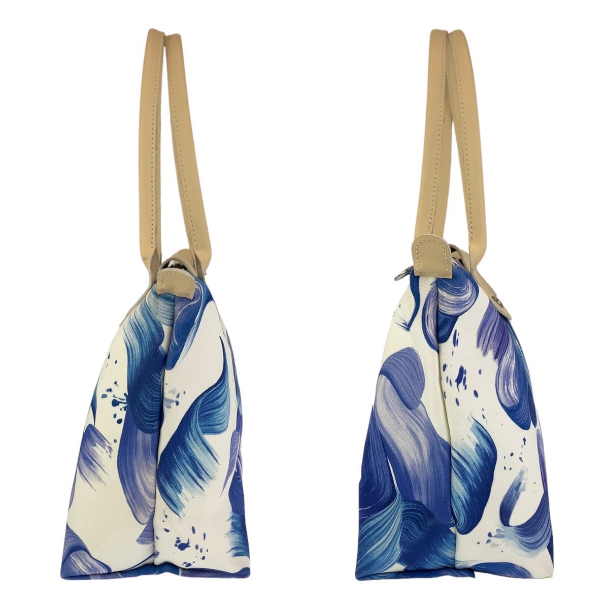 11405
Longchamp ロンシャン フラワー 花柄 ル プリアージュ 折り畳み ブルー ホワイト シルバー金具 キャンバス トートバッグ ショルダーバッグ  レディース