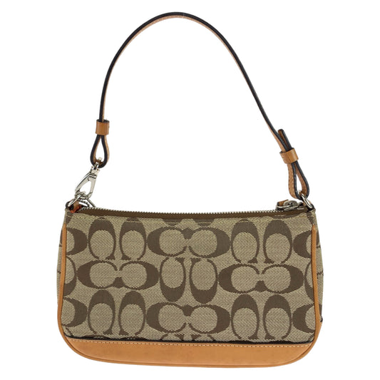 COACH コーチ シグネチャー ブラウン ベージュ シルバー金具 キャンバス / レザー ハンドバッグ アクセサリーポーチ  レディース