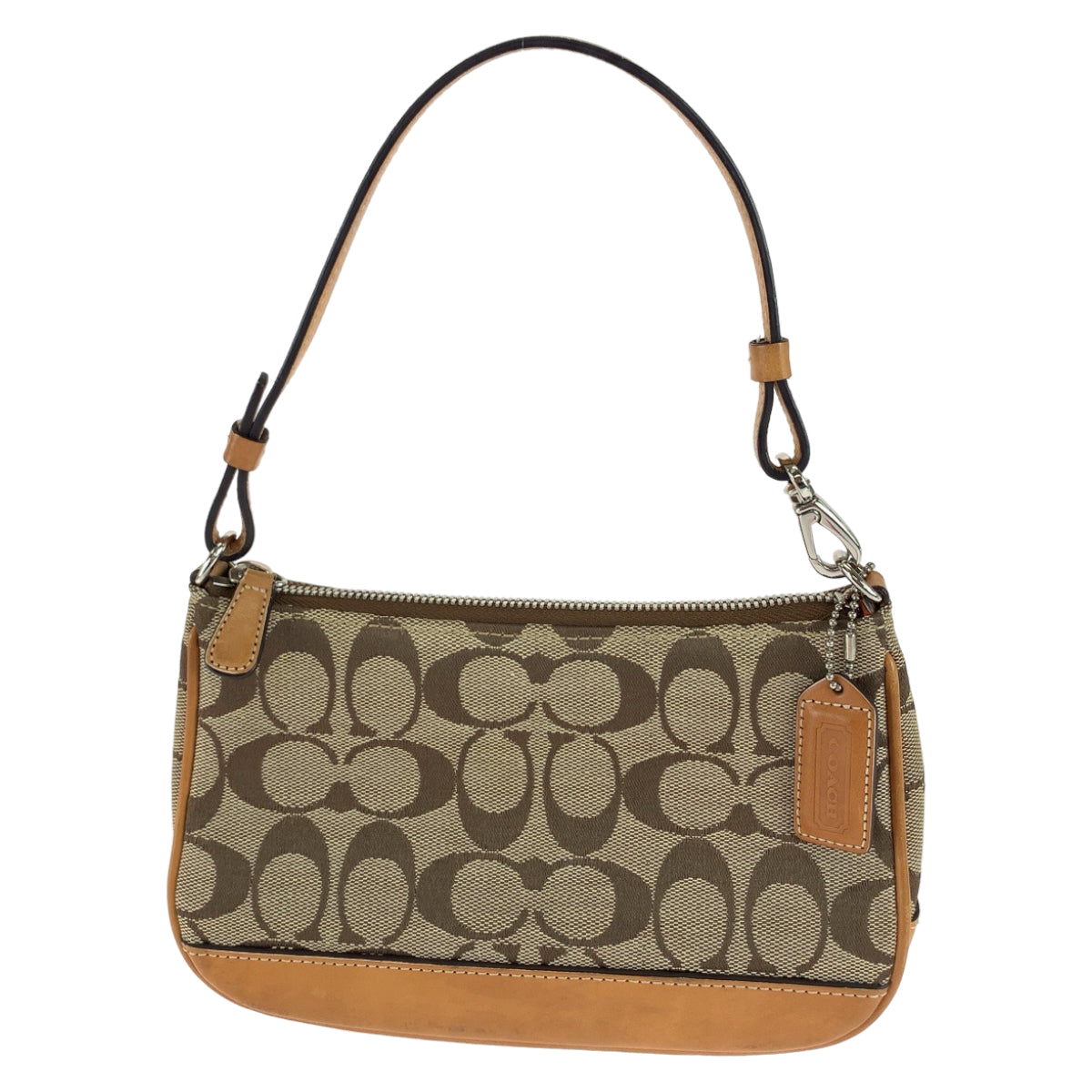 COACH コーチ シグネチャー ブラウン ベージュ シルバー金具 キャンバス / レザー ハンドバッグ アクセサリーポーチ  レディース