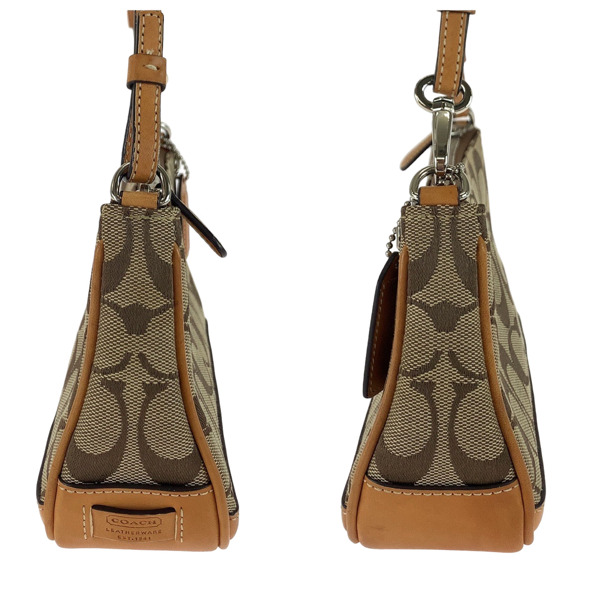 COACH コーチ シグネチャー ブラウン ベージュ シルバー金具 キャンバス / レザー ハンドバッグ アクセサリーポーチ  レディース