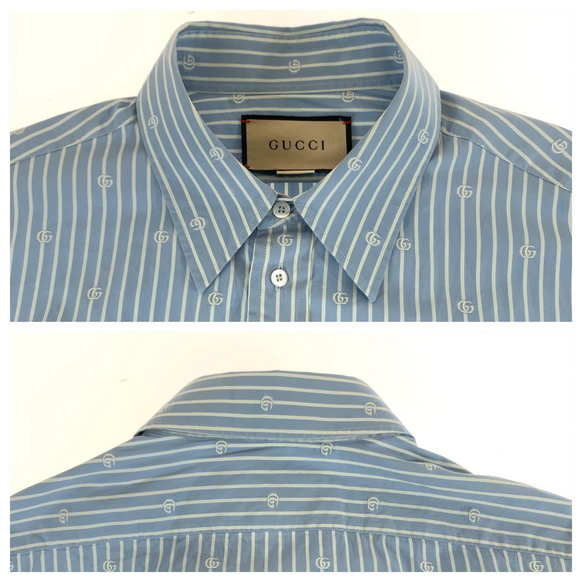 11408
GUCCI グッチ グッチ リド インターロッキング GGストライプ サイズ42 ライトブルー ホワイト コットン 625888 ZAFXS 長袖シャツ ドレスシャツ  メンズ A32