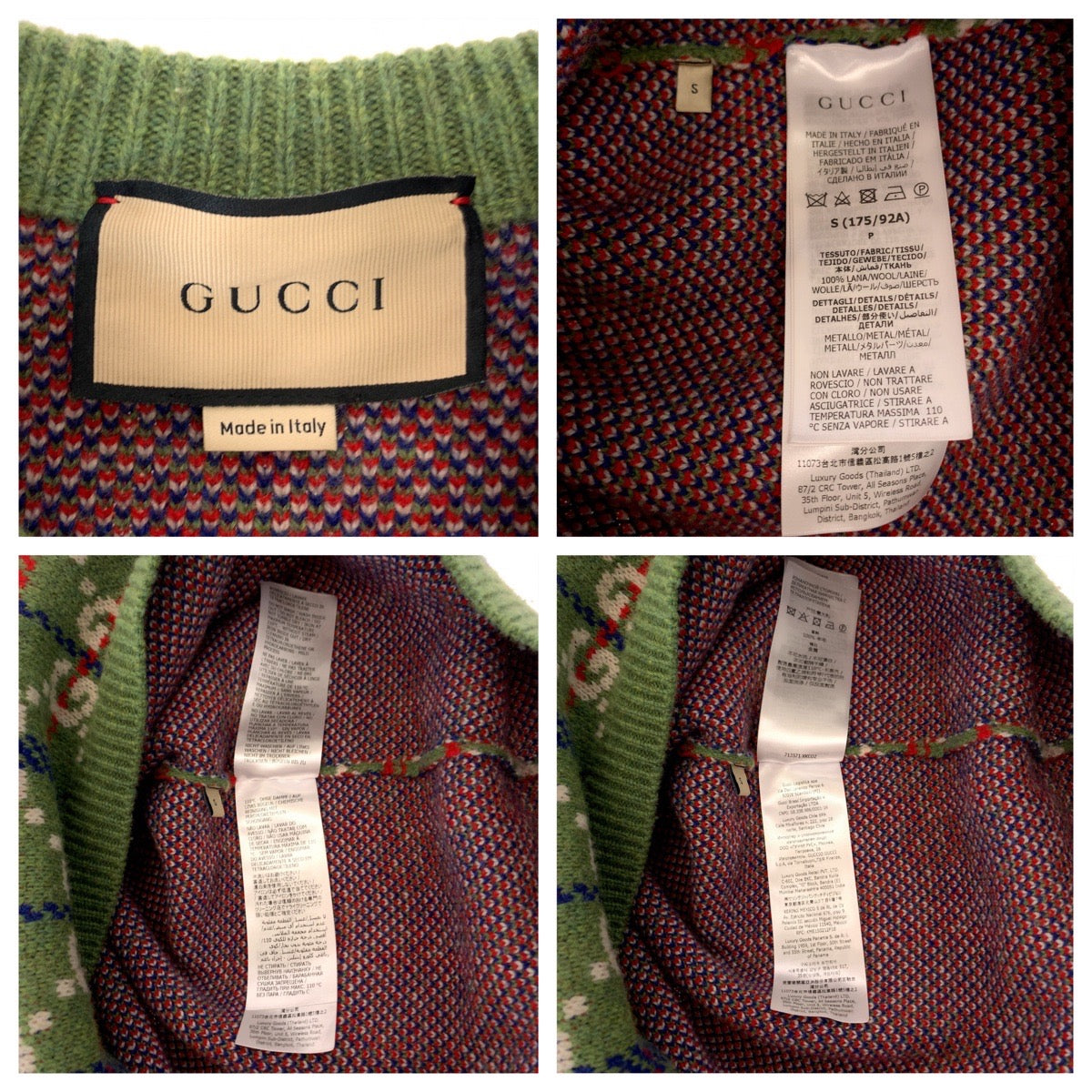 11410
 GUCCI Gucci Neck Studs GG All-Over Pattern Size S Multicolor Silver Hardware Wool/Metal 713571 XKCOZ Knit Sweater Men's