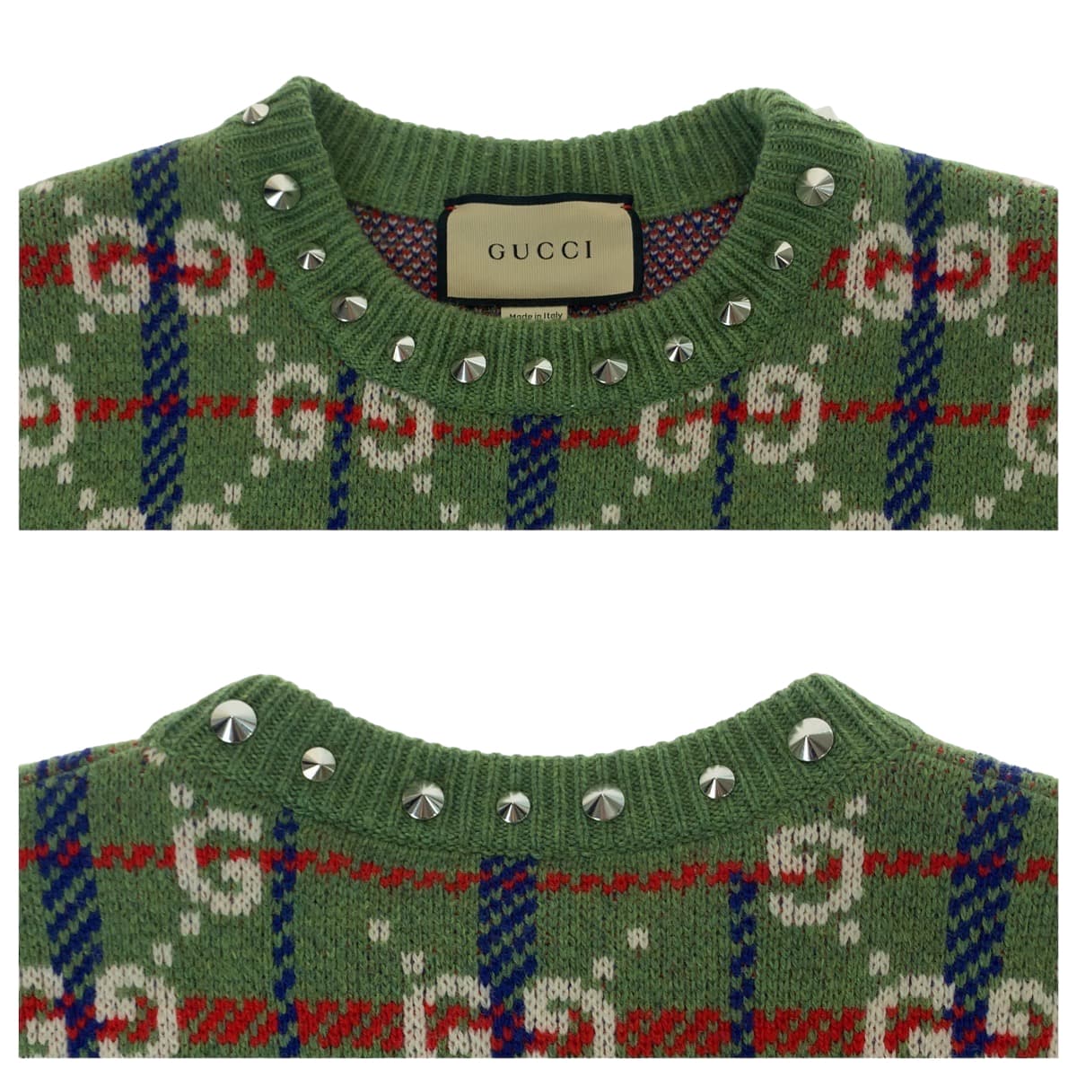 11410
 GUCCI Gucci Neck Studs GG All-Over Pattern Size S Multicolor Silver Hardware Wool/Metal 713571 XKCOZ Knit Sweater Men's