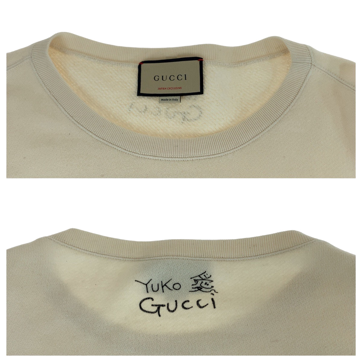 11413
 GUCCI 21AW Japan exclusive Yuko Higuchi collaboration Size M Unisex Ivory Black Cotton 626990 XJDTI Sweatshirt Men's