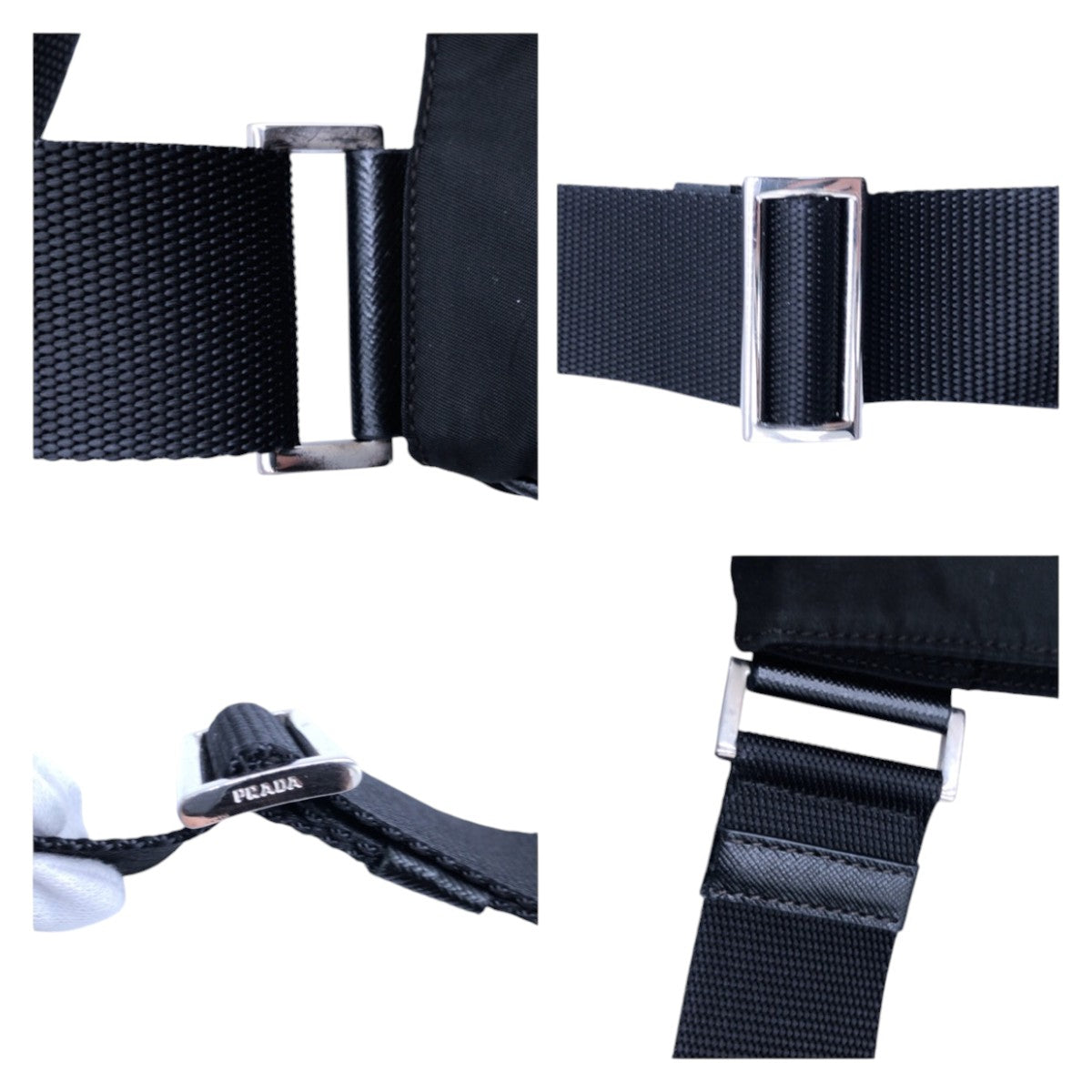 PRADA Prada Tessuto Triangle Logo Plate Black Silver Hardware Nylon Shoulder Bag Pochette Men's