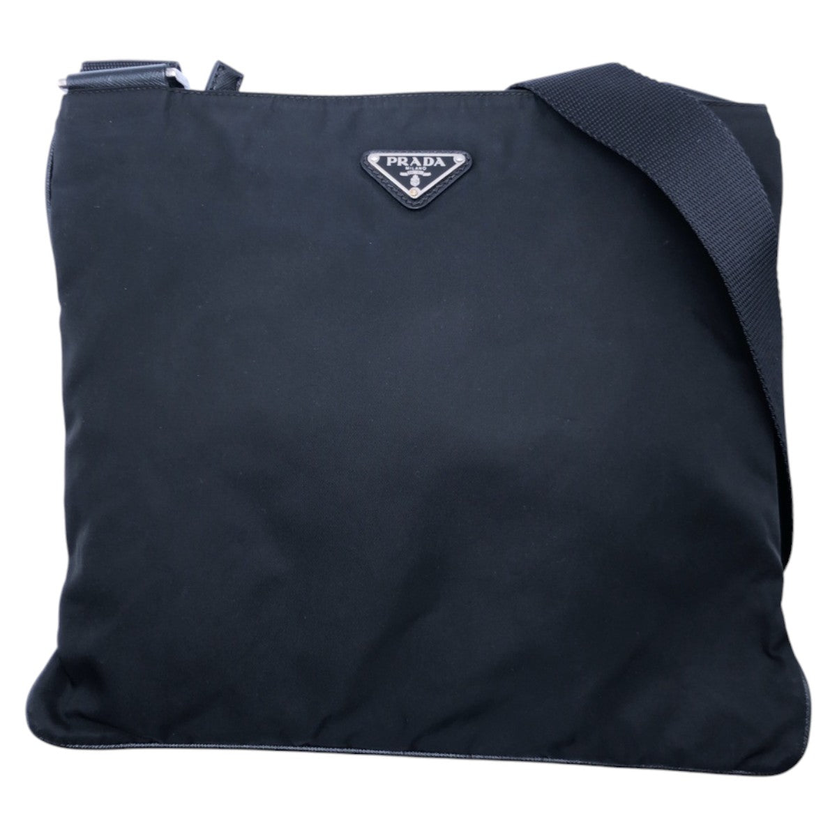 PRADA Prada Tessuto Triangle Logo Plate Black Silver Hardware Nylon Shoulder Bag Pochette Men's