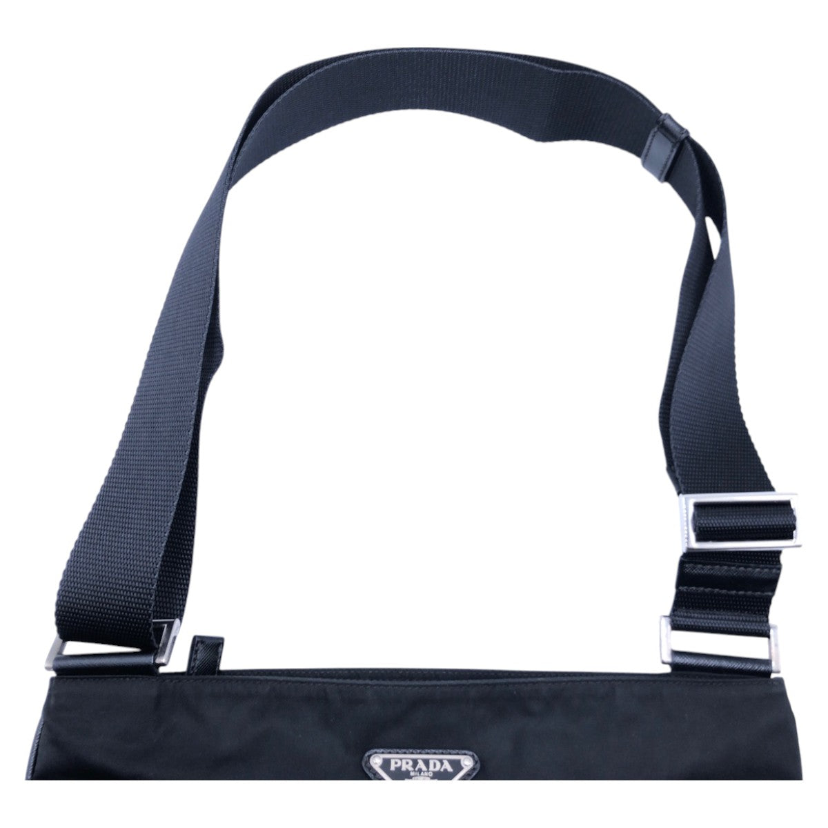 PRADA Prada Tessuto Triangle Logo Plate Black Silver Hardware Nylon Shoulder Bag Pochette Men's