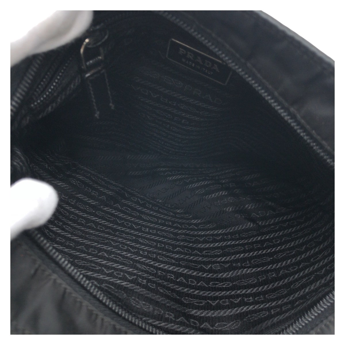 PRADA Prada Tessuto Triangle Logo Plate Black Silver Hardware Nylon Shoulder Bag Pochette Men's