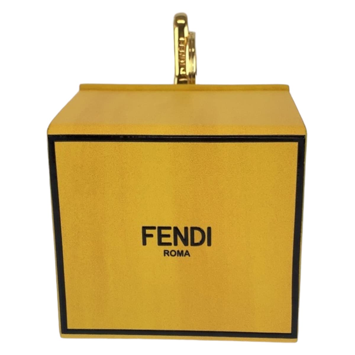 11431
 FENDI Yellow Gold Hardware Leather Key Holder Box Key Charm Accessory Case for Women