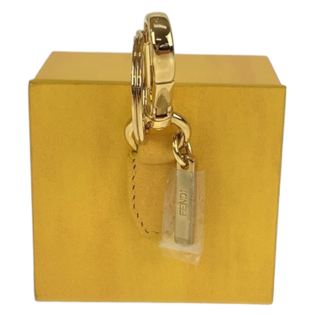 11431
 FENDI Yellow Gold Hardware Leather Key Holder Box Key Charm Accessory Case for Women