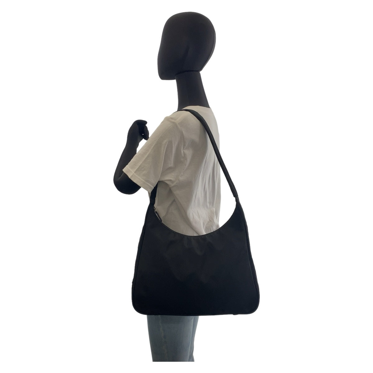 PRADA Prada Tessuto Triangle Logo Plate Black Silver Hardware Nylon Shoulder Bag for Women