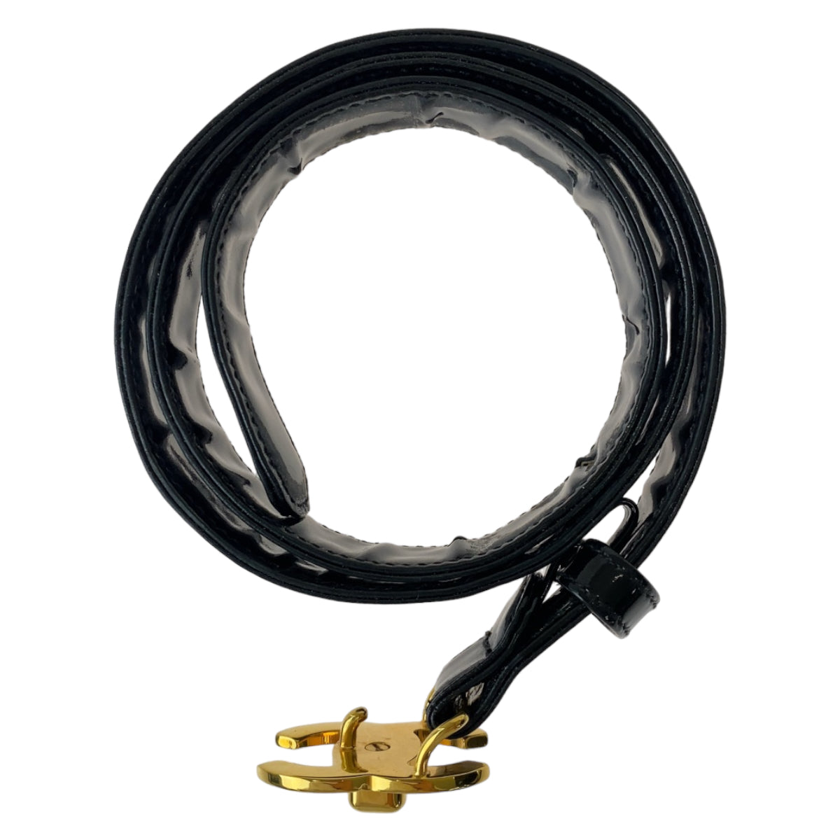 CHANEL シャネル ヴィンテージ ココマーク 70cm/28インチ ブラック 黒 ゴールド金具 エナメル ベルト  レディース