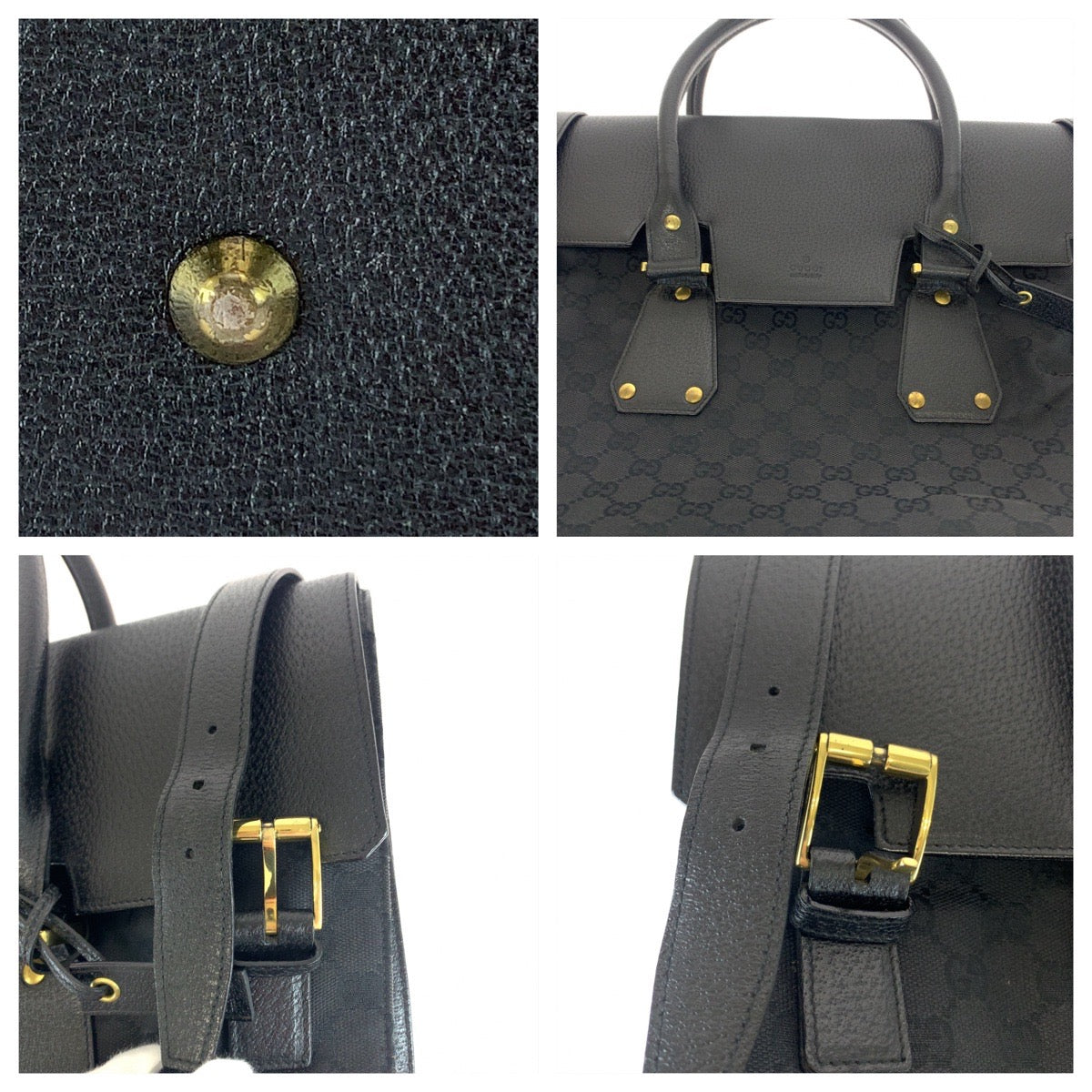 GUCCI グッチ 男女兼用 ブラック 黒 ゴールド金具 GGキャンバス / レザー 115531 トートバッグ ビジネスバッグ  メンズ