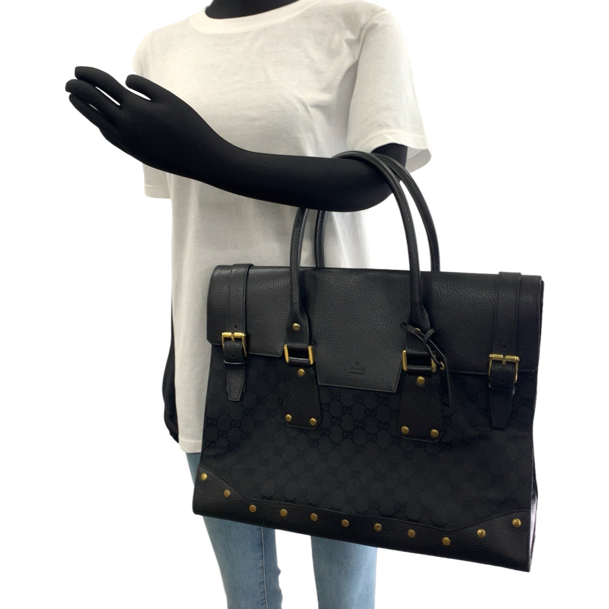 GUCCI グッチ 男女兼用 ブラック 黒 ゴールド金具 GGキャンバス / レザー 115531 トートバッグ ビジネスバッグ  メンズ