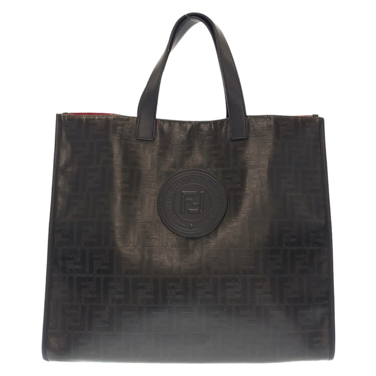 FENDI フェンディ ズッカ 男女兼用 ブラック 黒 レッド シルバー金具 コーティングキャンバス / レザー トートバッグ ハンドバッグ 男女兼用  メンズ