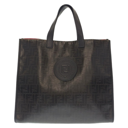 FENDI フェンディ ズッカ 男女兼用 ブラック 黒 レッド シルバー金具 コーティングキャンバス / レザー トートバッグ ハンドバッグ 男女兼用  メンズ